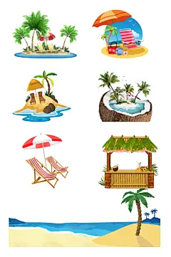 手绘沙滩海滩插画PNG素材