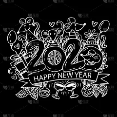 2020,乱画,符号,新年前夕,传统,贺卡,中文,模板,哺乳纲,啮齿目