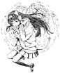 一组动漫萌妹子黑白线稿插画丨画师 石田裕揮 ​​​​