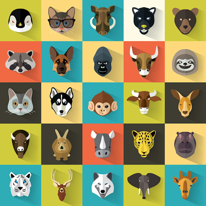 25款动物头像图标矢量素材，素材格式：E...
