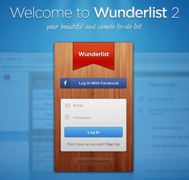 Wunderlist网站质感的登录界面设...