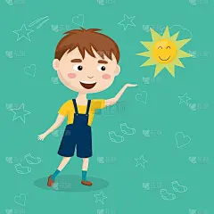 可爱的快乐的男孩伸向太阳。