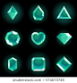 Set of different shapes gems. High quality blue gemstones, crystals, diamonds. Vector illustration on a black background.