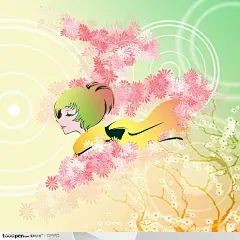手绘水彩插画女性人物-卡通女孩手部桃花装饰