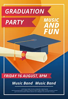 个性卡通毕业派对矢量海报