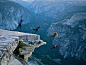 Photo: A group of climbers jump from Half Dome