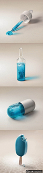 雅马哈海洋产品广告 创意瓶子包装设计 海洋主题包装瓶 蓝色冰淇淋 海洋产品设计欣赏