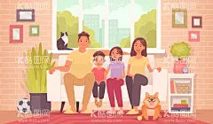 温馨家庭人物插画  - 源文件下载【酷图网】全家福,温馨,家庭,人物,插画,插图,漫画,家人,全家,