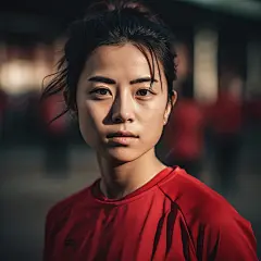 (1/4)一个穿着红色足球衫的年轻亚洲女孩，以详细的大气肖像风格，训练核心，直拍摄影，情感丰富的面孔，儒家思想，超高清图像，谢尔盖·马尔申尼科夫(AI绘图来自WeDraw.art)