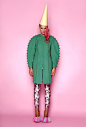 Pea green studded coat, pink printed leggings & pom pom shoes ANA LJUBINKOVIC f/w 2012/13