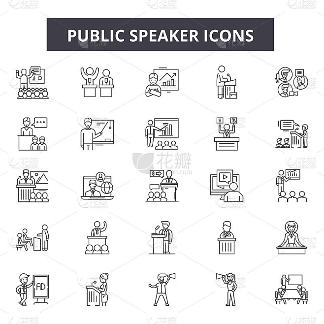 Public speaker line icons, signs set, vector. Publ素材-花瓣网