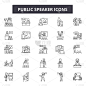 Public speaker line icons, signs set, vector. Publ