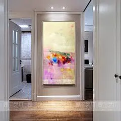 简约大幅竖版纯手绘抽象油画紫气东来走廊玄关家居装饰画艺术壁画