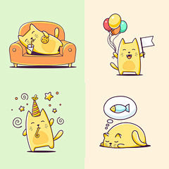 I12手绘插画宝宝卡通可爱睡觉猫咪和鱼动...