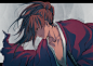 Anime 4093x2894 Rurouni Kenshin Kenshin Himura katana anime men long hair simple background minimalism Samurai X