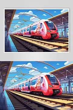 AI数字艺术春运旅客出行高铁站台插画