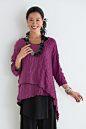 Pucker Asymmetrical Top by Noblu (Knit Top) | Artful Home : Pucker Asymmetrical Top by Noblu . Fun, flattering, and perfect for layering, this is a top to enjoy in every color! Gently puckered knit fabric has contrast stitching at the hems, emphasizing it
