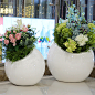 商场绿植花盆美陈 圆形斜边落地组合花瓶摆件 花器花缸设计