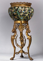 Ferdinand levillain and Ferdinand Barbedienne     		  					  					  					  				  				  					IMPORTANT GILT PATINA AND CLOISONNE ENAMEL FLOWERPOT HOLDER.  				  			  			  			  				19TH CENTURY CREATION BY FERDINAND LEVILLAIN (1837-1905) AND FERDINAND BARBE