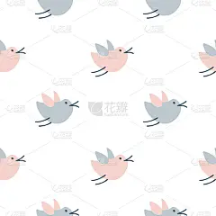 无缝图案与可爱的卡通小鸟，涂鸦风格。手绘矢量斯堪的纳维亚插图。设计婴儿纺织品，墙纸弹簧，网，织物和装
