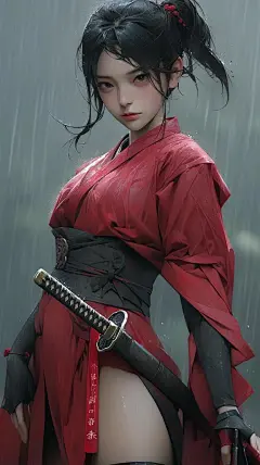 红衣女剑客，不做壁纸可惜了[你...@灵鲲吃动漫的动态