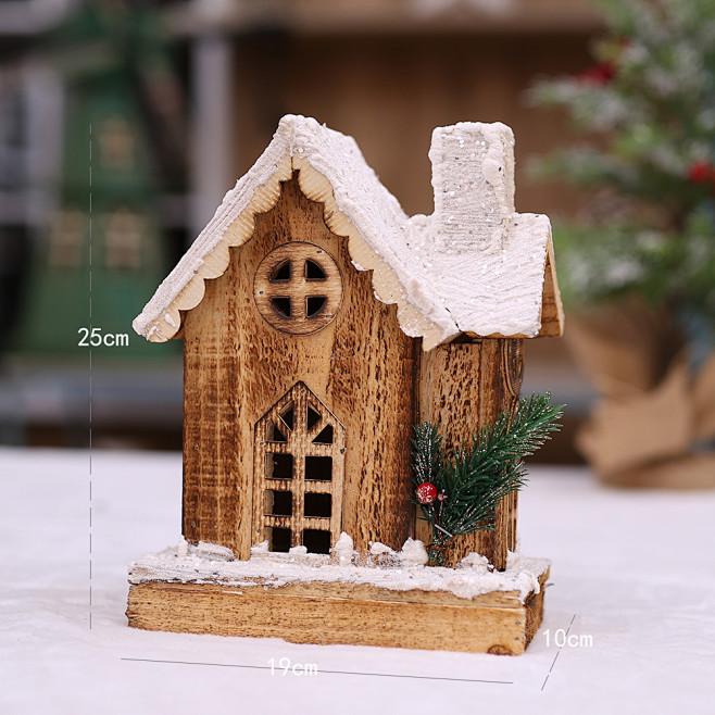 圣诞节装饰品 木质房子带灯橱窗场景 圣诞...