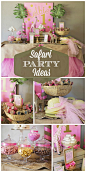 A pink, green and gold jungle themed safari girl birthday party with amazing party decorations!  See more party ideas at CatchMyParty.com!