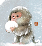 小猴几（刚学着用数字工具，见笑了）#画下冬天##玩雪球的小猴子#