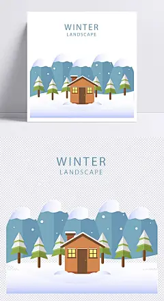 冬天大地背景|雪地,下雪,大雪插画,房子,小木屋,温暖,圣诞节,节日元素