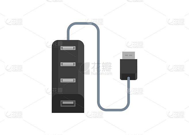 USB端口集线器。简单的平面插图。