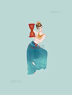 手绘插画中国唐朝古风人物敦煌舞女飞天舞