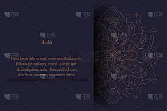 圆形的曼陀罗奢华的颜色。蓝色背景上的金色点缀。为明信片，请柬，名片的向量插图