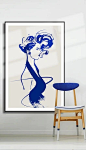 简约轻奢抽象克莱因蓝水墨美女人物玄关装饰画