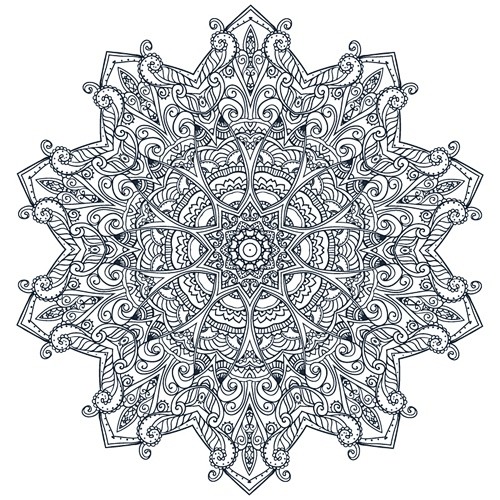 黑白填色线稿花型线条曼陀罗艺术风格图腾矢量eps源文件素材淘宝网