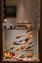 16 wooden fishes for Studio Astolfi, featured in the Hermès spring/summer Chiado, Lisboa, show windows.Photograph- Ricardo Cruz.