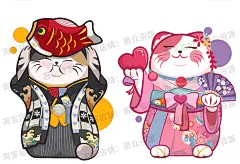 可爱手绘卡通日式招财猫手机壳T恤装饰画抱枕插画挂画门帘窗帘印花包装设计背景图案图片素材