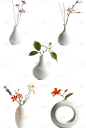 植物简约白色陶瓷实景鲜花花瓶元素素材组合合集