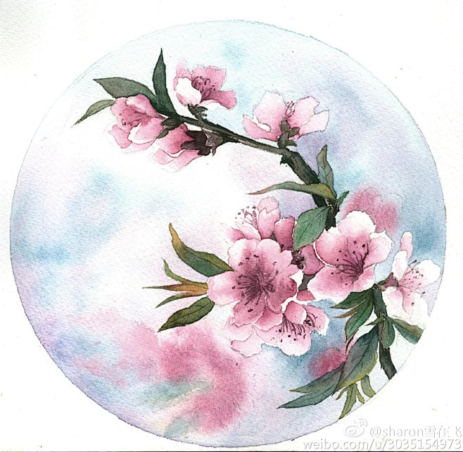 水彩桃花，sharon雪在飞的照片 - ...