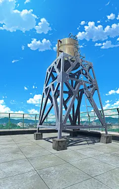 「フリー素材 背景 学校屋上給水塔」/「彩 雅介」の漫画 [pixiv]