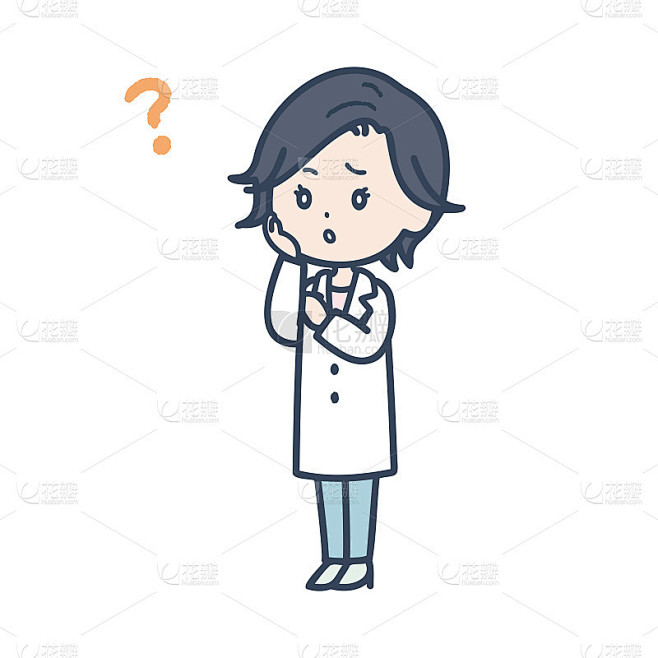 这是一个女医生有疑问的例子。矢量图像。