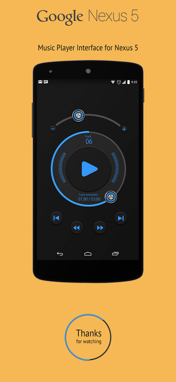 音乐播放器界面的Nexus 5 Beha...
