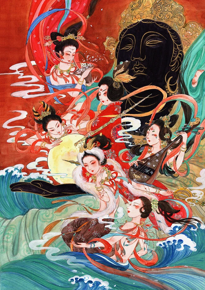 敦煌壁画 飞天-花瓣网