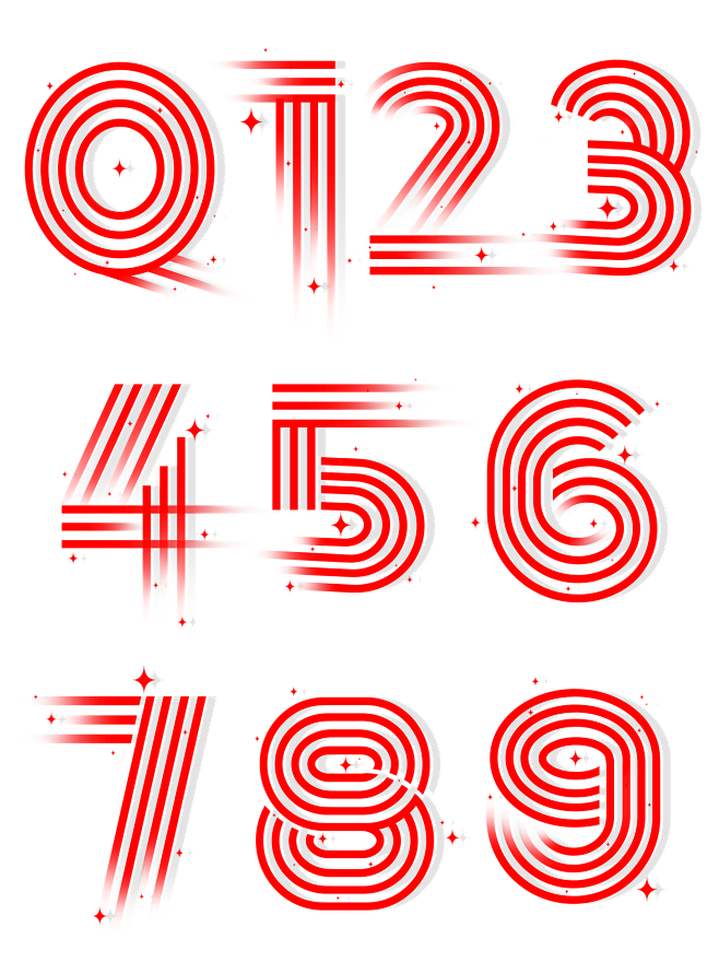红色条纹数字体设计艺术字套图周年庆倒计时
