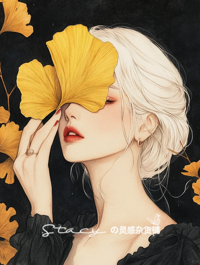 治愈系少女插画 ▏少女与银杏叶 - 小红...