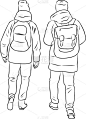 矢量轮廓画的两个十几岁的男孩去户外