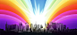 Urban City View with Shining Rainbow | Web Backgrounds