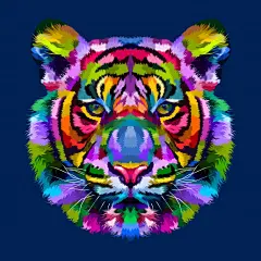 老虎多彩波普风格动物插画矢量图设计素材