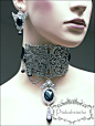 Filigree neck corset and winged earrings by Pinkabsinthe on deviantART