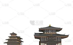 旧的日本建筑孤立在白色背景的3d插图