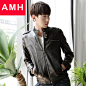 【AMH官方旗舰店】AMH男装2013秋冬装新款韩版立领修身短款皮衣外套OE3028稣#皮衣#男装#外套#